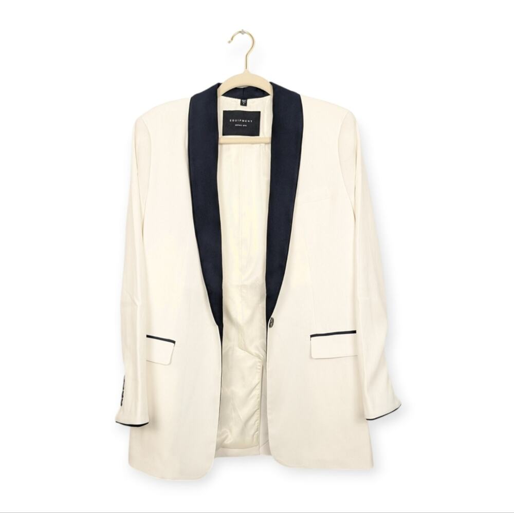 Equipment Quincy Blazer 8 Ivory Black Trim Tuxedo Single Button Tailored NWT